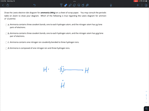 draw-the-lewis-electron-dot-diagram-for-ammonia-nh3-on-sheet-of-scrap-paper-you-may-consult-the-periodic-table-on-zoom-to-draw-your-diagram-which-of-the-following-true-regarding-the-lewis-di-35306