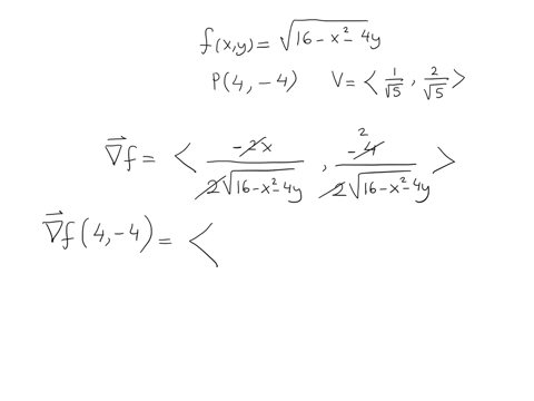 compute-the-directional-derivative-of-the-following-function-at-the-given-point-mathrmp-in-the-direction-of-the-given-vector-be-sure-to-use-a-unit-vector-for-the-direction-vector-fx-ysqrt16-x2-4-y-p4-