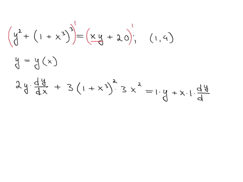 consider-the-curve-given-by-y2-1x3-xy-20-find-the-equation-of-the-tangent-line-to-the-curve-at-the-point-1-4-19638