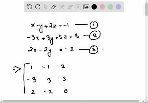 solve-the-system-of-linear-equations-using-gauss-jordan-elimination-show-all-row-operations-and-circle-your-pivots-state-the-solution-as-a-point-use-parameter-t-if-needed-x-2z-_-3x-3y-5z3-2x-14527