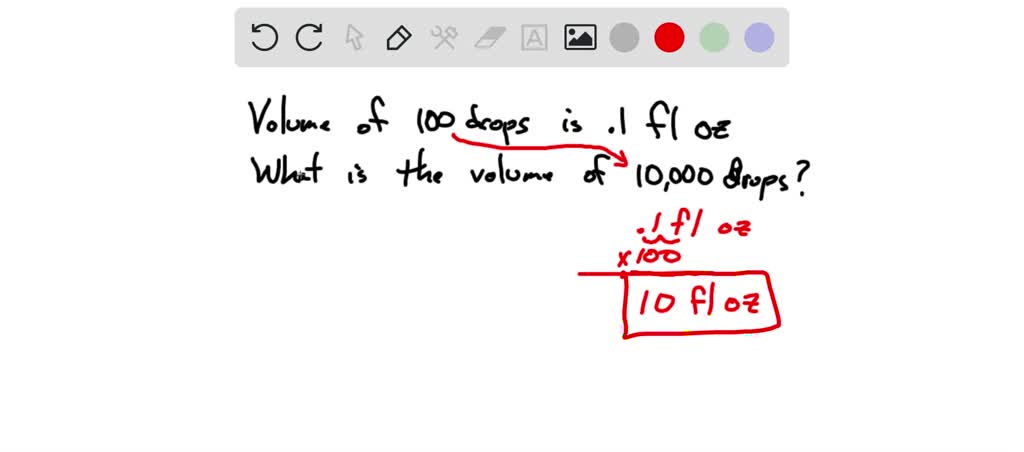 SOLVED: The volume of 100 drops of a liquid is 0.1 fluid ounce. What is ...