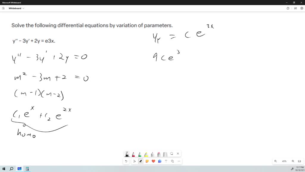 SOLVED: Solve the following differential equations by variation of ...