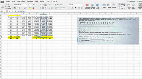find-the-regression-equation-letting-the-first-variable-be-the-predictor-x-variable-using-the-listed-actressactor-ages-in-various-years-find-the-best-predicted-age-of-the-best-actor-winner-g-81024