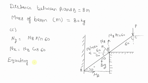 a-force-2500-n-is-applied-to-beam-that-supported-by-pivot-at-point-and-wall-on-point-a-the-wall-is-frictionless-hint-there-is-no-vertical-component-for-the-force-at-that-point-the-length-of-21531