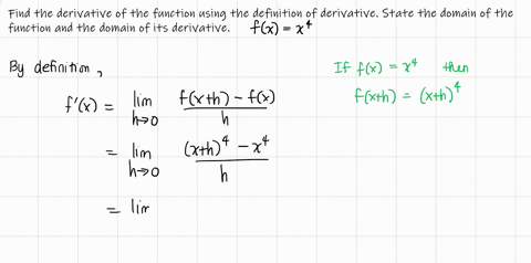 find-the-derivative-of-the-function-using-the-definition-of-derivative-state-the-domain-of-the-function-and-the-domain-of-its-derivative-fx-x4-2