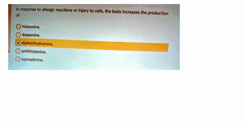 in-response-to-allergic-reactions-or-injury-to-cells-the-body-increases-the-production-histamine-dopamine-diphenhydramine-antihistamine-epinephrine-63879