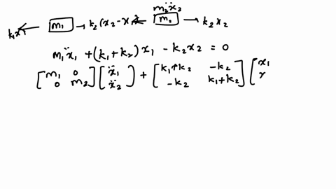 a-two-degree-of-freedom-vibration-system-is-shown-in-figure-1-a-by-using-newtons-2nd-law-formulate-the-equation-of-motion-for-the-vibration-system-in-matrix-form-7-marks-b-examine-the-vibrat-44708