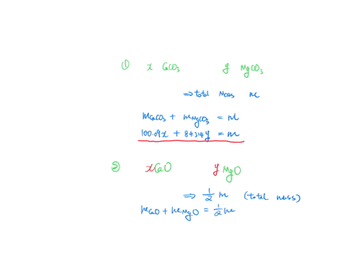 a-sample-containing-only-caco3-10009-gmol-and-mgco3-84314-gmol-is-ignited-to-cao-5608-gmol-and-mgo-40304-gmol-the-mixture-of-oxides-weighs-exactly-half-as-much-as-the-original-sample-calcula-82932