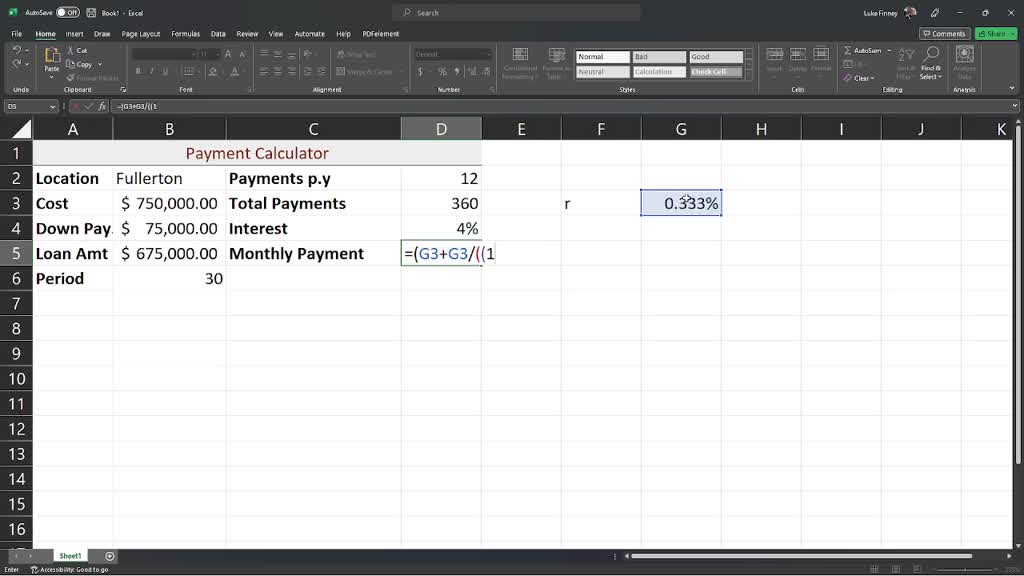 The upper left area of the worksheet is Payment Calculator. Use ...