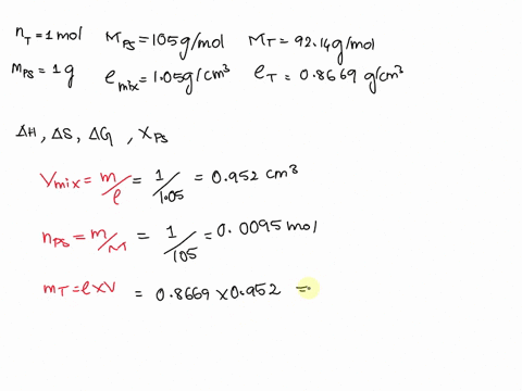 one-mole-of-toluene-is-mixed-with-one-gram-of-polystyrene-with-m-1105-gmole-the-interaction-parameter-is-014-in-25-c-the-density-of-polystyrene-is-105-gcm3-the-density-of-toluene-is-08669-gc-38844
