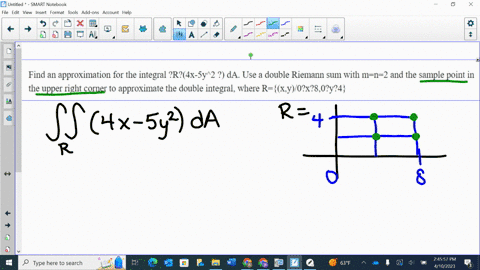 find-an-approximation-for-the-integral-r4x-5y2-da-use-a-double-riemann-sum-with-mn2-and-the-sample-point-in-the-upper-right-corner-to-approximate-the-double-integral-where-rxy0x80y4-89641