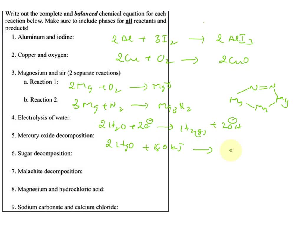 SOLVED: Write a balanced chemical equation for each reaction #1-8 ...