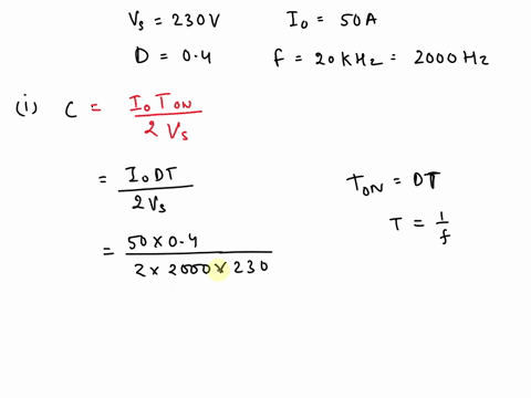 a-load-commutated-chopper-fed-from-230v-dc-source-has-a-constant-load-current-of-50-a-for-a-duty-cycle-of-04-and-chopping-frequency-of-2khz-calculate-i-value-of-commutating-capacitor-ii-aver-74534