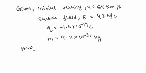 an-electron-enters-a-region-of-uniform-electric-field-with-an-initial-velocity-of-64-kms-in-the-same-direction-as-the-electric-field-which-has-magnitude-e-47-nc-a-what-is-the-speed-of-the-el-48848