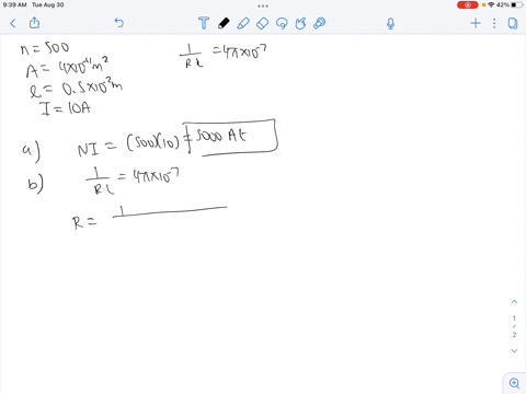 the-solenoid-shown-in-the-figure-below-consists-of-a-500-turn-coil-on-a-uniformly-sized-core-the-core-has-a-cross-sectional-area-of-4x10-4-m2-the-length-of-the-air-gap-is-05x10-2-m-long-assu-73901