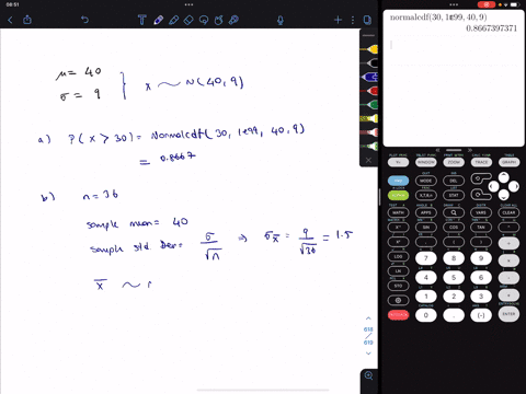 the-life-in-hours-of-a-battery-is-known-to-be-normally-distributed-with-mean-equal-to-40-hours-and-standard-deviation-equal-to-9-hours-1-we-take-randomly-one-battery-from-the-production-what-42262