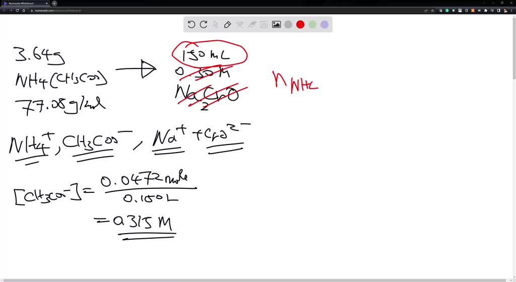 SOLVED Suppose 6.07g of ammonium acetate is dissolved in 250.mL of a 0.50 M aqueous solution of