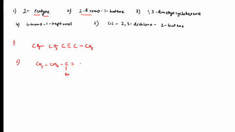 2-pentyne-2-bromo-butene-13-dimethylcyclohexene-4-bromo-heptanol-cis-23-dichloro-2-butene-24356