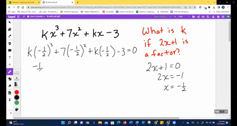find-k-if-2x-1-is-a-factor-of-kx3-7x2-kx-3-39628