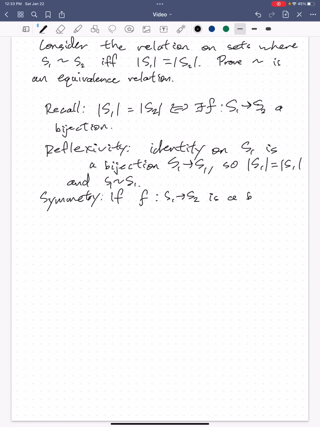 Consider the relation between two sets defined by S1 = S2 if and only ...