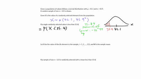 a-population-of-values-has-a-normal-distribution-with-421-and-439-you-intend-to-draw-a-random-sample-of-size-n-123-find-the-probability-that-a-single-randomly-selected-value-is-less-than-354-89573