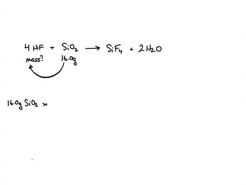 hydrogen-fluoride-will-react-with-glass-silicon-dioxide-sio2-according-to-the-equation-below-what-mass-of-hf-is-required-to-react-completely-with-160-g-of-glassmolar-masses-si-2809-gmol-f-19-53601