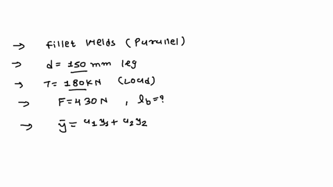 7a-12595-10-mm-angle-is-joined-to-a-frame-by-two-parallel-fillet-welds-along-the-edges-of-150-mm-legthe-angle-is-subjected-to-a-tensile-load-of-180-knfind-the-lengths-of-weld-if-the-permissi-97392