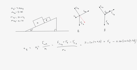 two-packages-at-ups-start-sliding-down-the-20-ramp-shown-in-the-figure-package-a-has-a-mass-of-400-kg-and-coefficient-of-kinetic-friction-of-0180-package-b-has-mass-of-100-kg-and-coefficient-85821