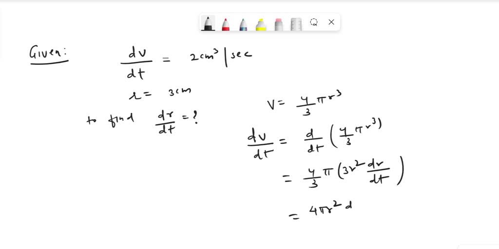 SOLVED: spherical balloon being filled with air (volume) at the ...