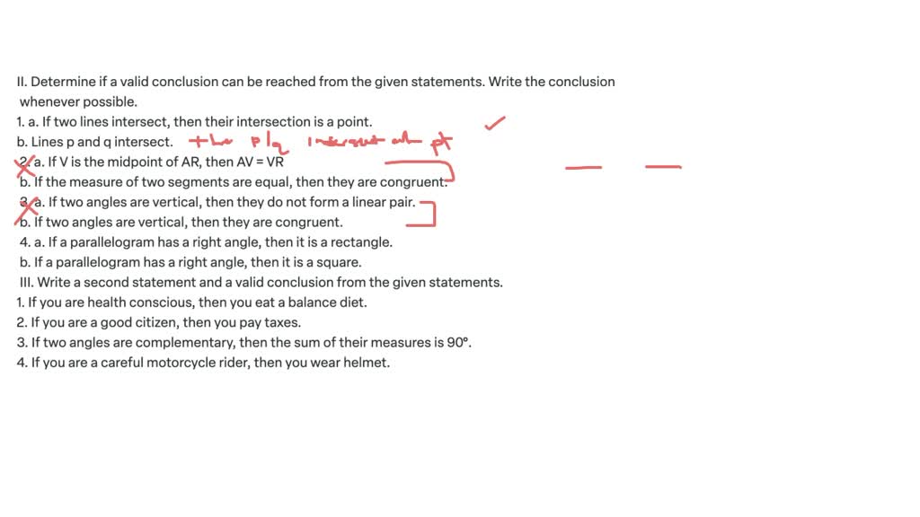 Conclusion Statement Math SOLVED: II. Determine if a valid conclusion can be reached from the ...