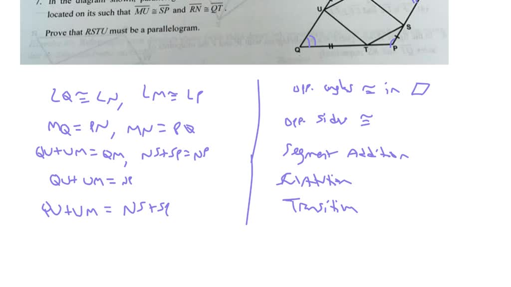 Solved Parallelogram Mnpq Is Shown With Points The Diagram Shown Located On Its Such That Mu 8252