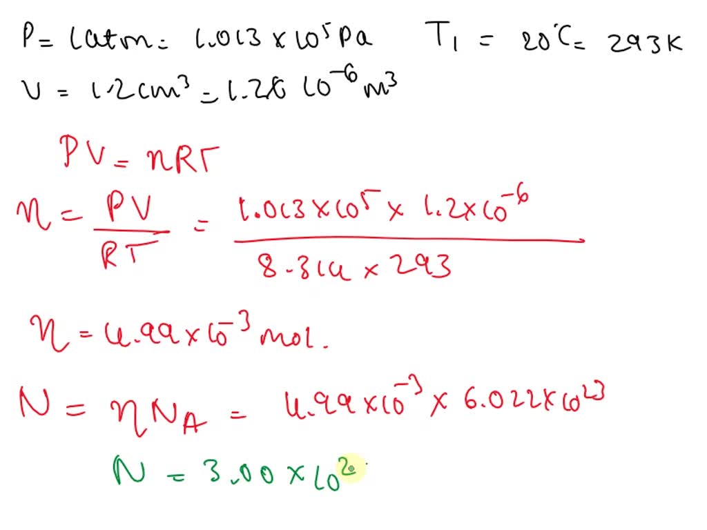 SOLVED An ideal gas occupies a volume of 1.2 cmÂ³ at 20Â°C and