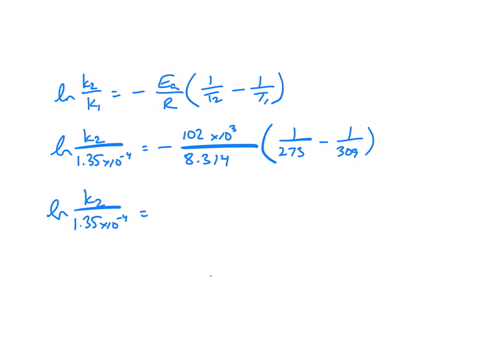the-activation-energy-for-a-particular-reaction-is-102-kjmol-if-the-rate-constant-is-135-104-s1-at-309-k-what-is-the-rate-constant-at-273-k-62942