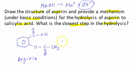 draw-the-structure-of-aspirin-and-provide-a-mechanism-under-basic-conditions-for-the-hydrolysis-of-aspirin-to-salicylic-acid-what-is-the-slowest-step-in-the-hydrolysis-59503