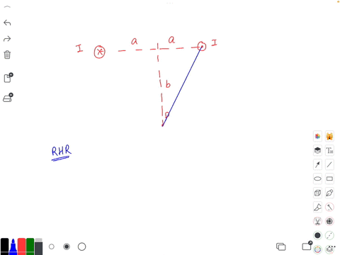 two-long-straight-wires-are-oriented-perpendicular-to-the-xyplane-they-carry-currents-of-equal-magnitude-iin-opposite-directions-as-shown-in-the-figure-what-is-the-direction-of-the-magnetic-field-du-2