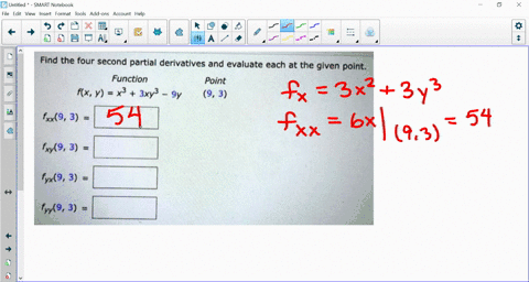 -4-points-details-larcaapcalc2-134052-find-the-four-second-partial-derivatives-and-evaluate-each-at-the-given-point-function-point-fx-y-x3-3xy3-9y-9-3-fxx9-3-fxy9-3-fyx9-3-fyy9-3-need-help-r-91361