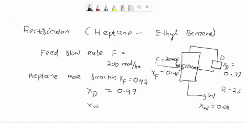 114-2-rectification-of-a-heptane-ethyl-benzene-mixture-a-saturated-liquid-feed-of-200-molh-at-the-boiling-point-containing-42-mol-heptane-and-58-ethyl-benzene-is-to-be-fractionated-at-10132-18622