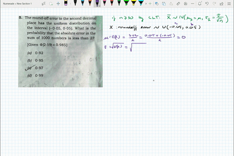 5-the-round-off-error-to-the-second-decimal-place-has-the-uniform-distribution-on-the-interval-005-005-what-is-the-probability-that-the-absolute-error-in-the-sum-of-1000-numbers-is-less-than-94326