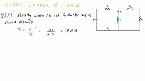 for-the-circuit-shown-below-22-v-l-48-mh_-and-25-0-after-steady-state-reached-with-clased-and-open_-sz-is-closed-und-immediately-thereafter-at-0-s1-opened-determine-the-current-through-in-a-03588