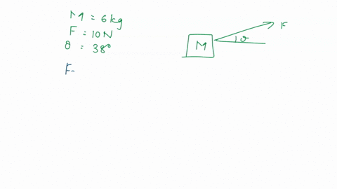 an-6-kg-object-is-being-pulled-to-the-right-using-a-force-of-10-newtons-at-an-angle-of-38-degrees-as-shown-in-the-figure-below-assuming-no-friction-is-present-what-is-the-magnitude-of-the-ob-59565
