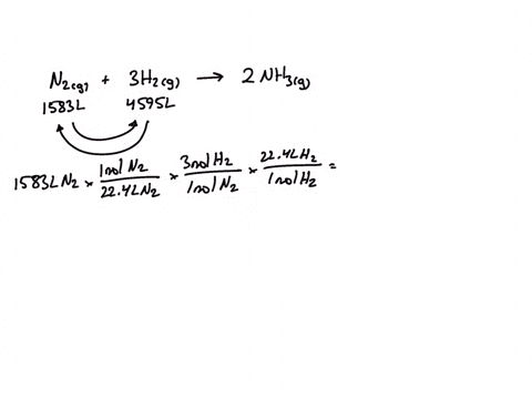 the-haber-process-synthesizes-ammonia-at-elevated-temperatures-and-pressures-suppose-you-combine-1583-l-of-nitrogen-gas-and-4595-l-of-hydrogen-gas-at-stp-heat-the-mixture-to-run-the-reaction-79794