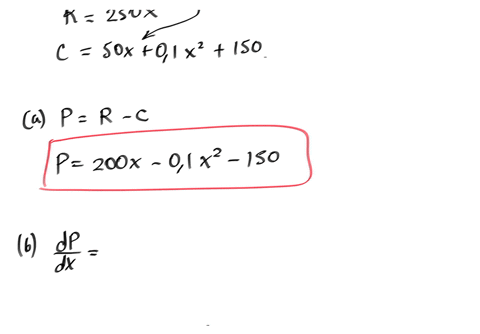 a-firm-sells-each-unit-of-a-product-of-250the-cost-function-which-describes-the-total-cost-c-as-a-function-f-the-number-of-units-produced-an-sold-x-is-cx50x01x2150a-formulate-the-profit-func-66858