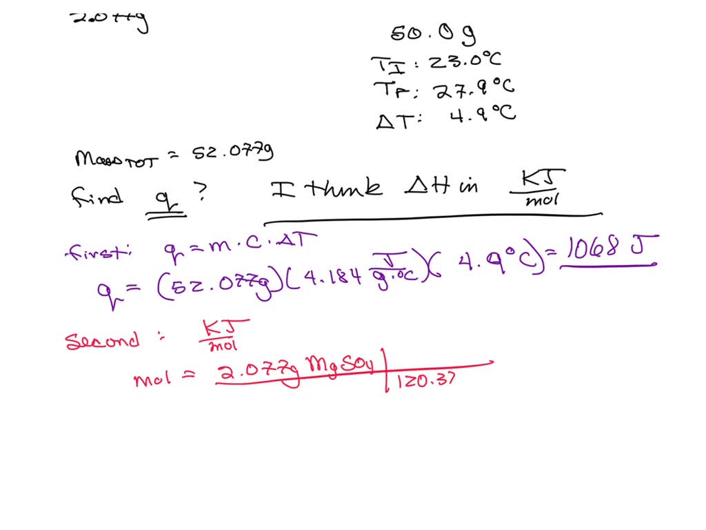 SOLVED: Substance is Magnesium sulfate Mass of salt: 2.077 grams Volume ...