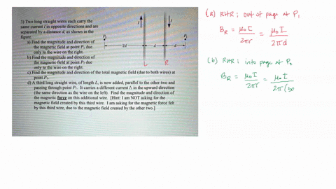 3-two-long-straight-wires-each-carry-the-same-current-in-opposite-directions-and-are-separated-by-distance-das-shown-in-the-figure-find-the-magnitude-and-direction-of-the-magnetic-field-at-p-39062