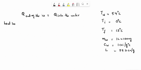 one-liter-of-water-at-54c-is-used-to-make-iced-tea-how-much-ice-at-0-c-must-be-added-to-lower-the-temperature-of-the-tea-to-12-c-the-specific-heat-of-water-is-1-calg-c-and-latent-heat-of-ice-32717