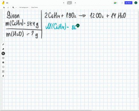 consider-the-combustion-of-hexane-c6h14-given-by-the-following-balanced-question-2-c6h14-19-o2-12-co2-14-h2o-what-mass-of-h2o-mm-18015-gmol-will-be-generated-by-the-complete-combustion-of-54-70518