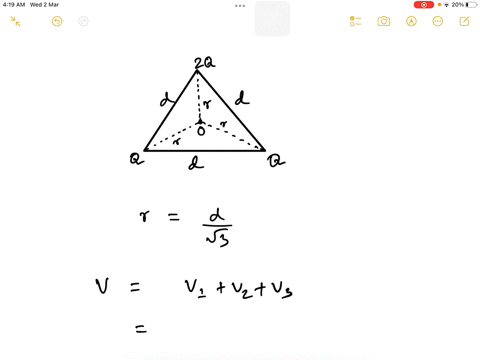 what-is-the-electric-potential-at-the-center-of-the-equilateral-triangle-shown