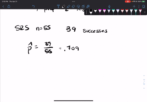 in-a-simple-random-sample-of-size-55-there-were-39-individuals-in-the-category-of-interest-part-0-4-part-1-of-4-a-compute-the-sample-proportion-p-round-the-answer-to-at-least-three-decimal-p-53915