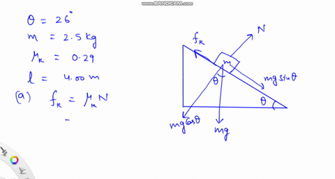 a-block-is-sliding-down-an-inclined-plane-the-mass-of-the-block-is-25-kg-the-angle-of-incline-is-269-and-the-coefficient-of-kinetic-friction-is-ak-029the-length-of-the-ramp-inclined-length-i-46764