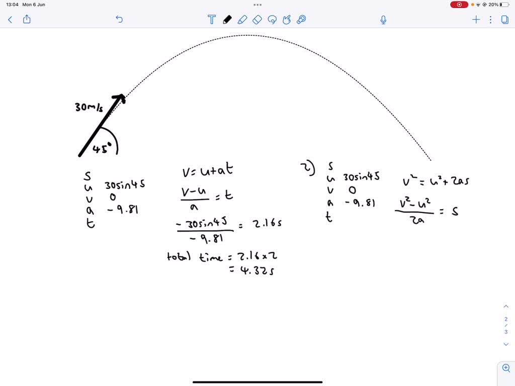 SOLVED A ball is thrown with an initial speed of 30 m/s at an angle of